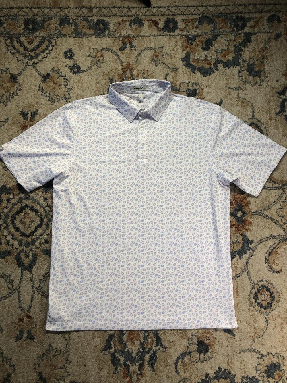 Straight Down Allover Paddle Print Polo Shirt Mens L White Golf Performance